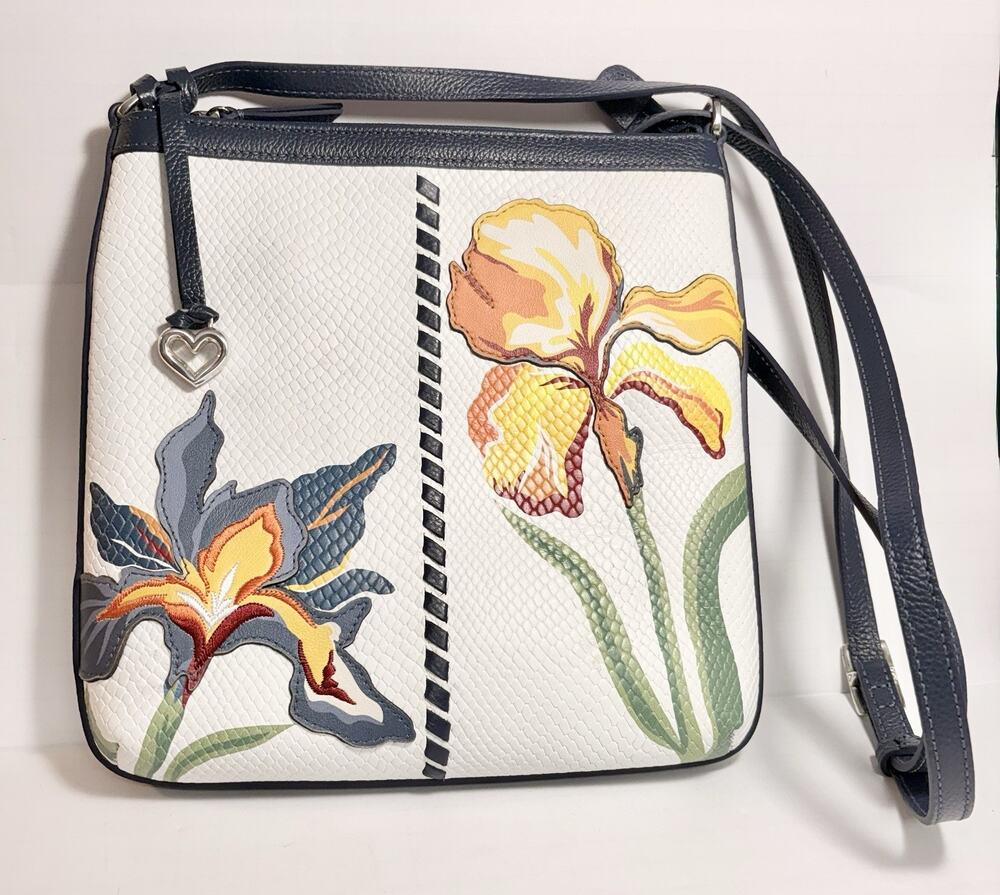 Brighton Iris Bloom Fleur Messenger Bag Leather Painted Flowers Catherine Hong
